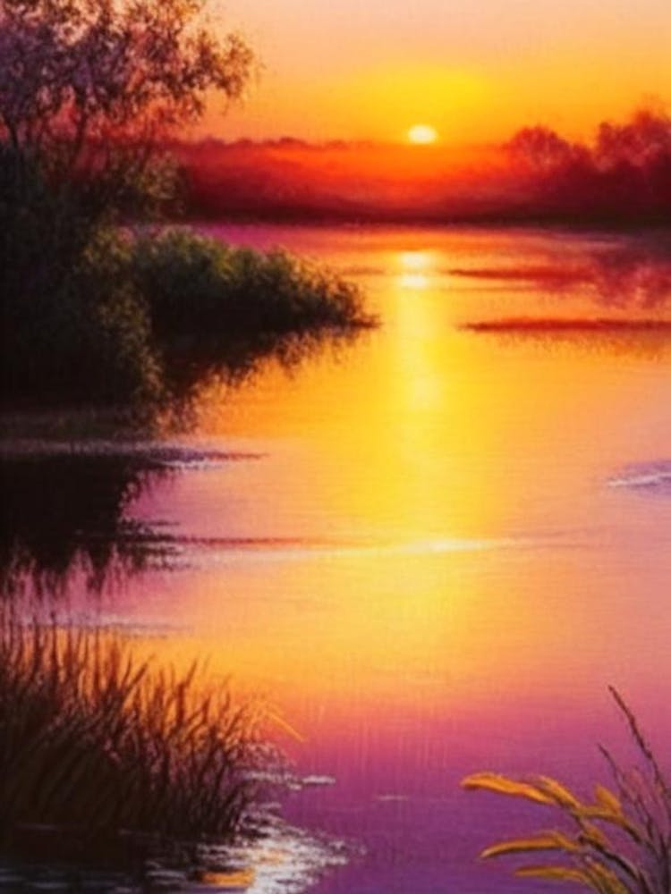 Sunrise Over River Waterscape Crayon 2