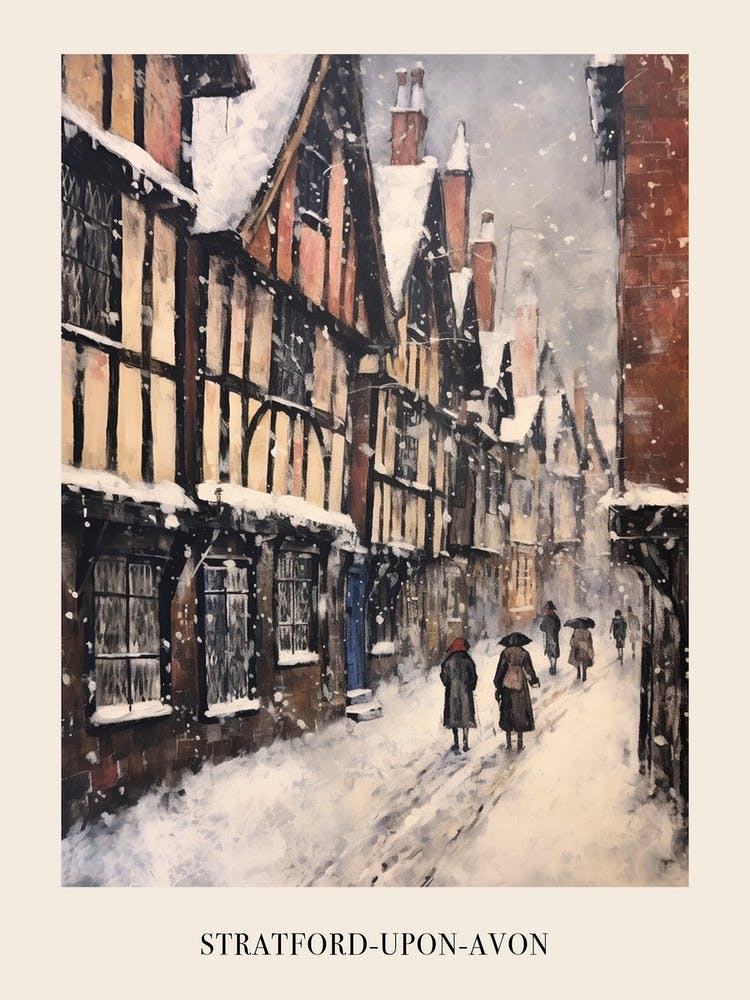 Vintage Winter Painting Poster Stratford Upon Avon United Kingdom