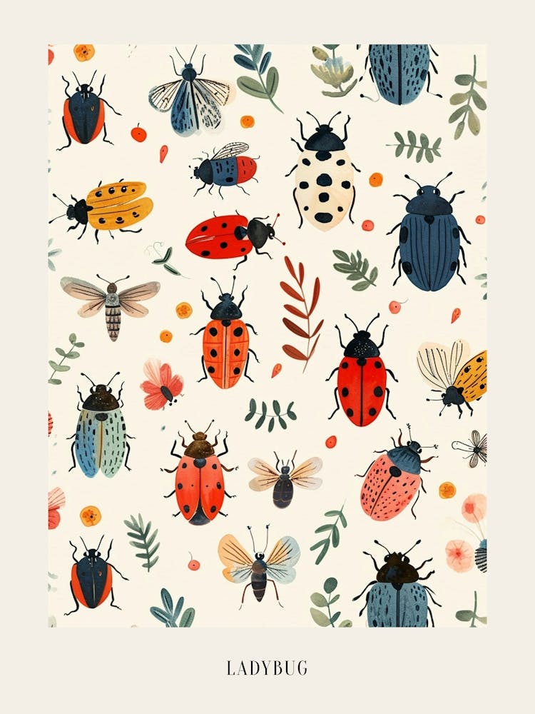 Colourful Insect Illustration Ladybug 16 Poster