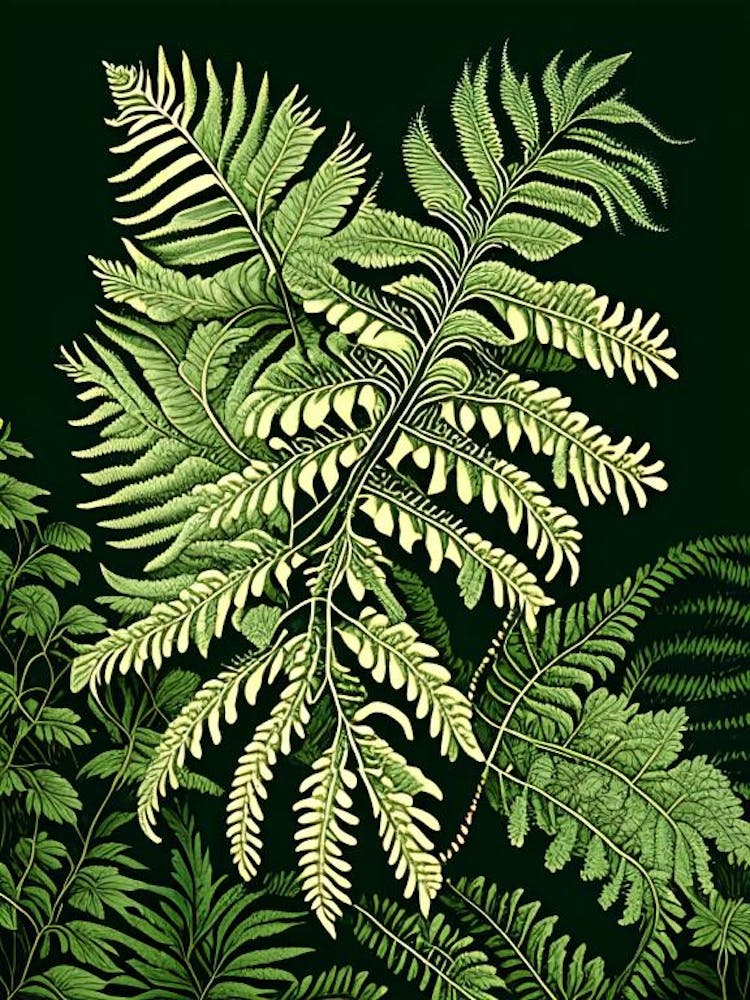 Japanese Climbing Fern Vintage Botanical Poster