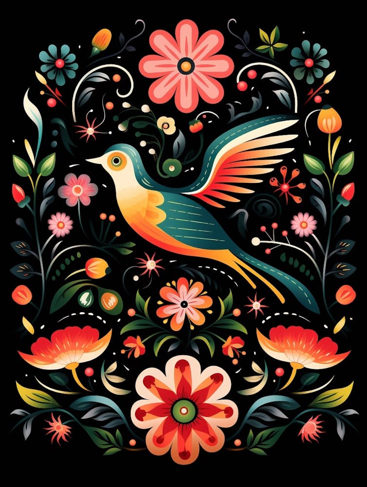 Folk Bird Illustration Hummingbird 1