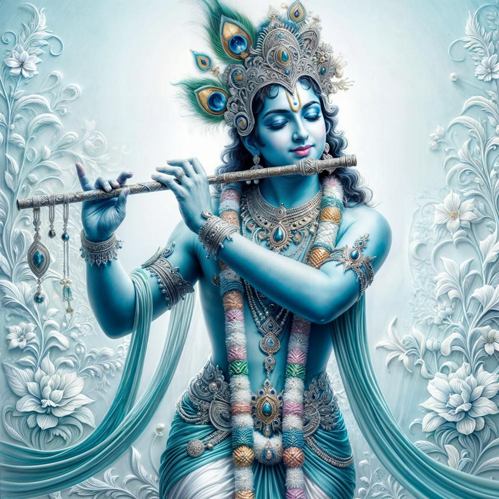 Lord Krishna Playing Flute Indian Traditional Digital Painting