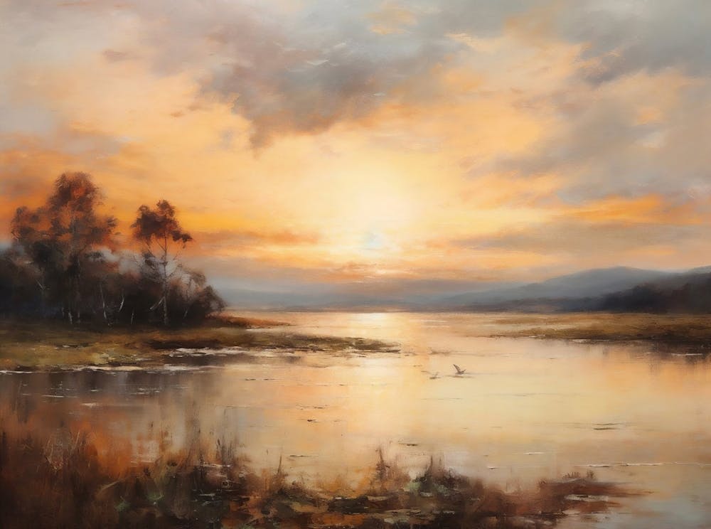 Captivating Sunset Landscape Painting, River Landscape Painting, Sunset Landscape Painting, Vintage Wall Art, Moody Wall Decor, Printable 1