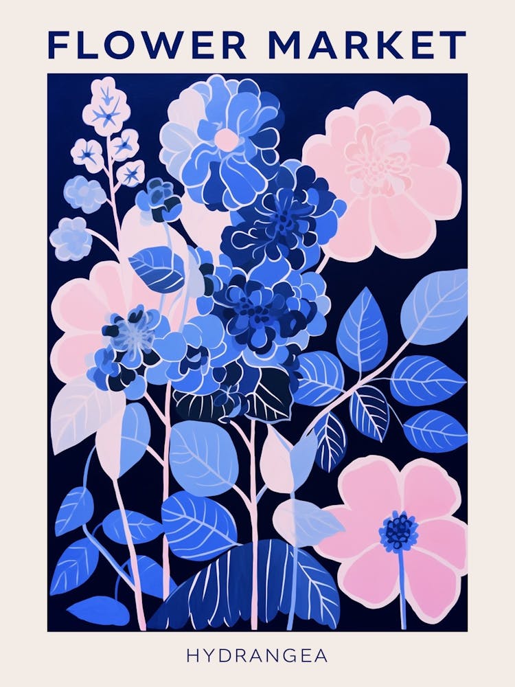 Blue Flower Market Poster Hydrangea 2