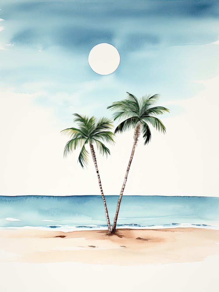 Watercolour Of Playa Paraiso   Cayo Largo Cuba 3