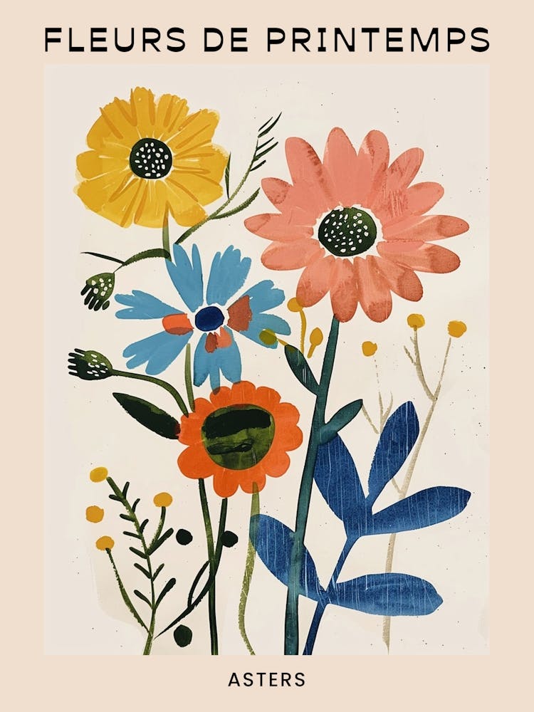 Spring Floral French Poster  Asters 1