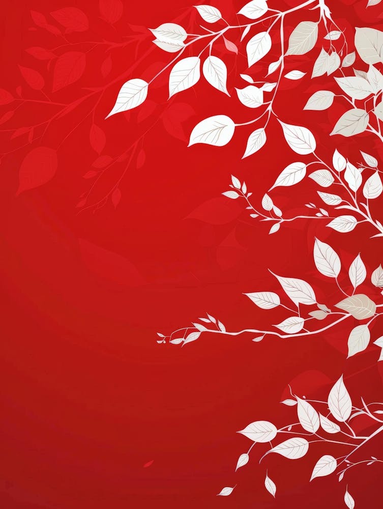 White Leaves On Red Background 5