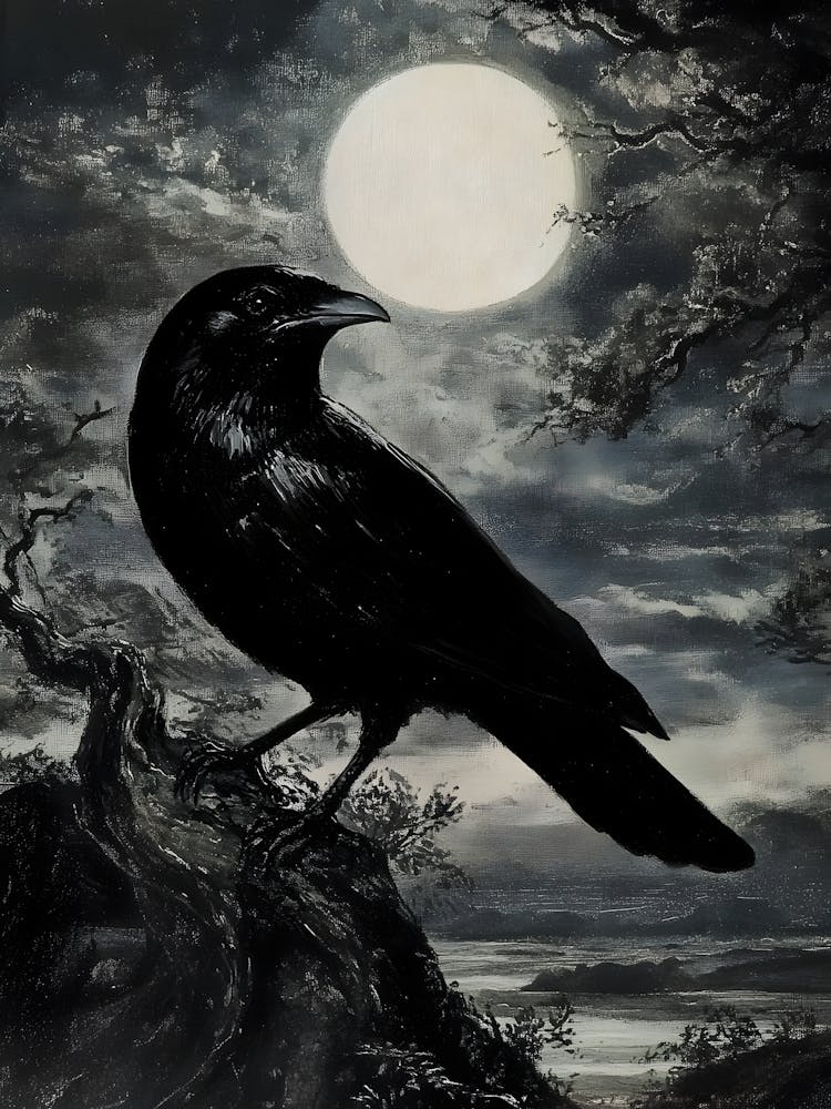 Dark Gothic Raven At Night