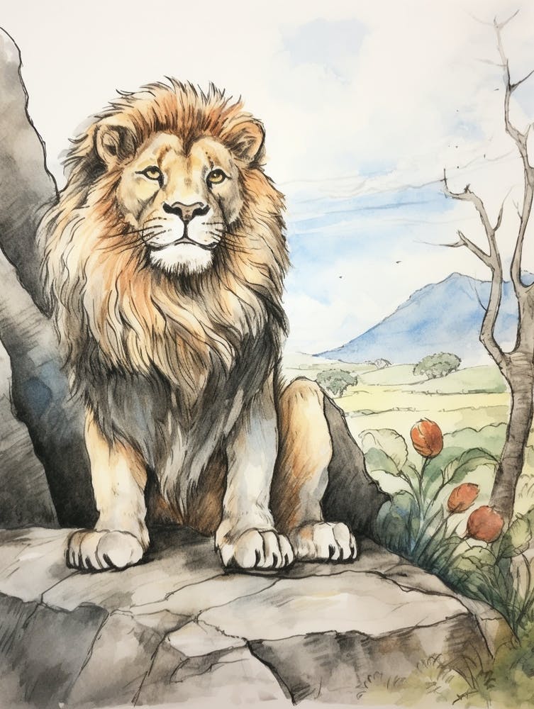 Storybook Animal Watercolour Lion 2