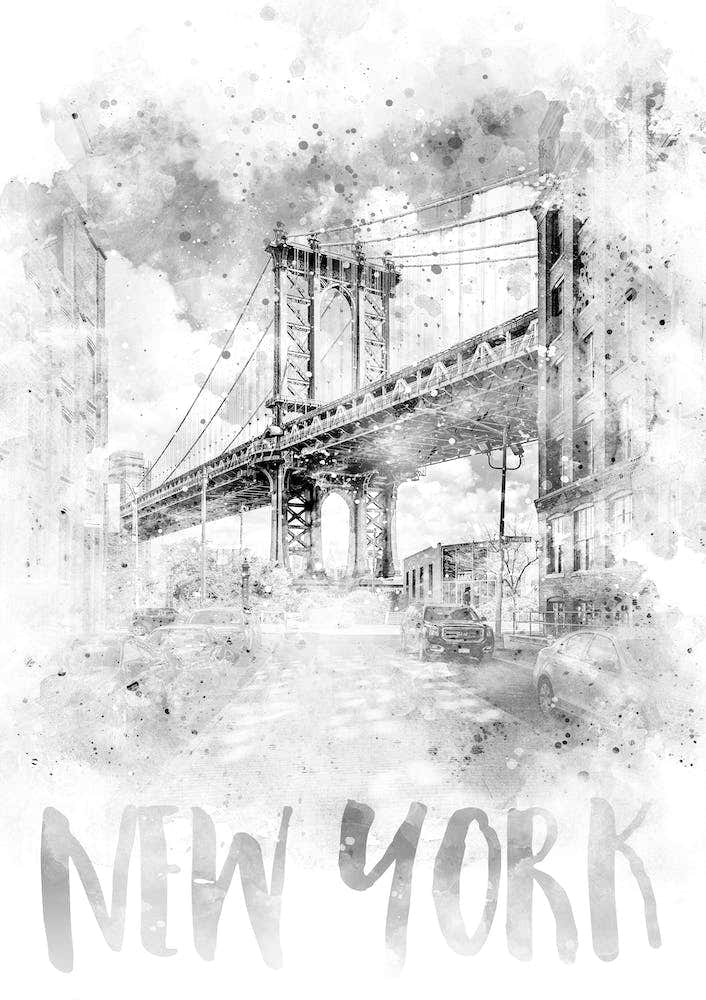 Watercolor Art Nyc Brooklyn Bridge