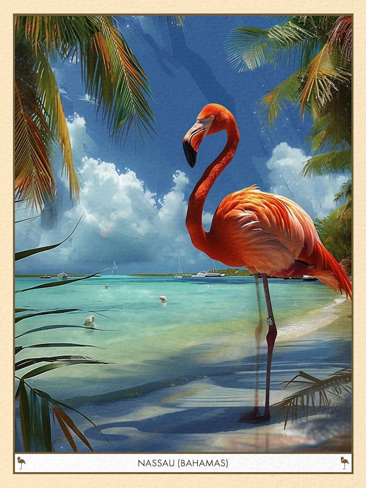 Greater Flamingo Nassau Bahamas Tropical Illustration 3 Poster