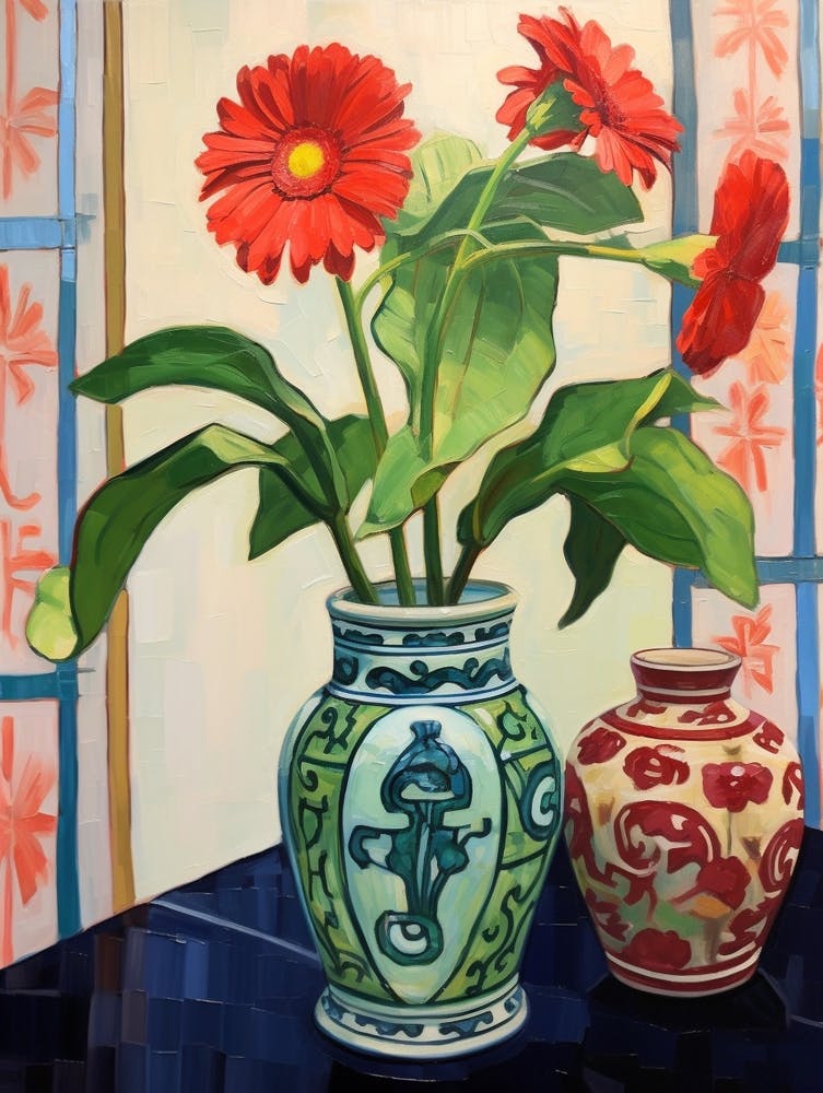 Flowers In A Vase Still Life Painting Gerbera Daisy 4