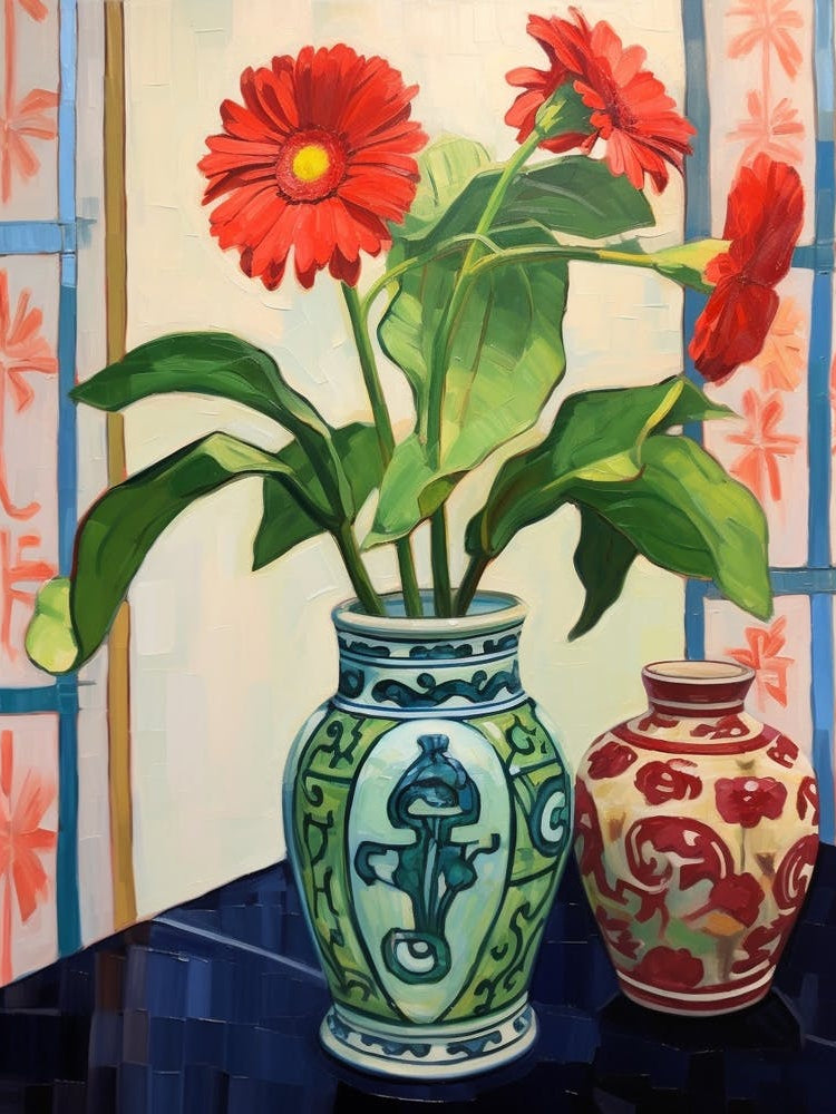 Flowers In A Vase Still Life Painting Gerbera Daisy 4