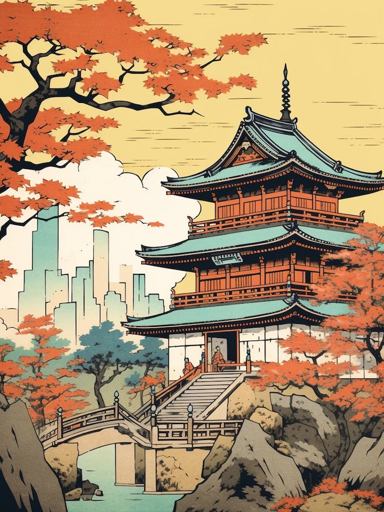 Nagoya Castle, Japan Vintage Travel Art 3