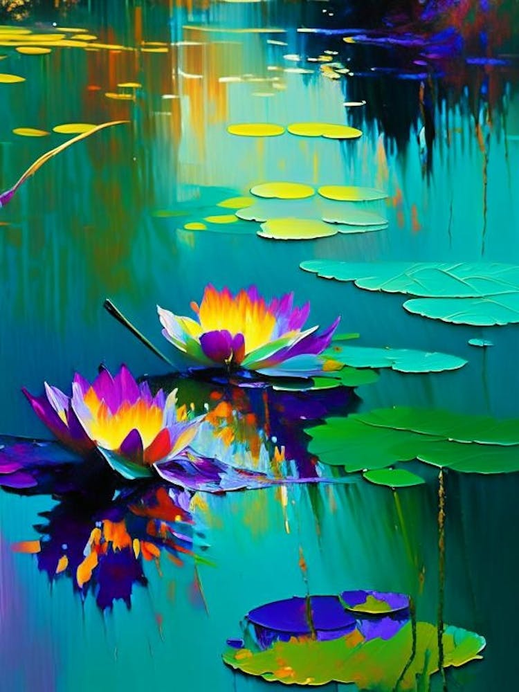 Water Lilies Waterscape Bright Abstract 2