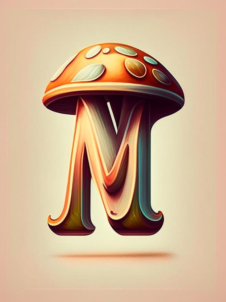 M  Mushroom, Letter, Alphabet Retro Drawing 3