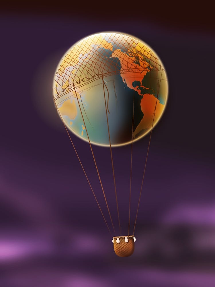 La Terre Dans Une Montgolfière