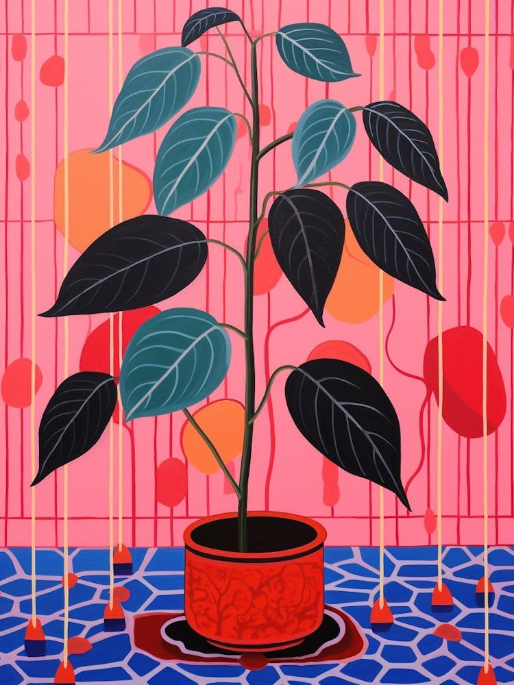 Pink And Red Plant Illustration Rubber Plant Ficus 3