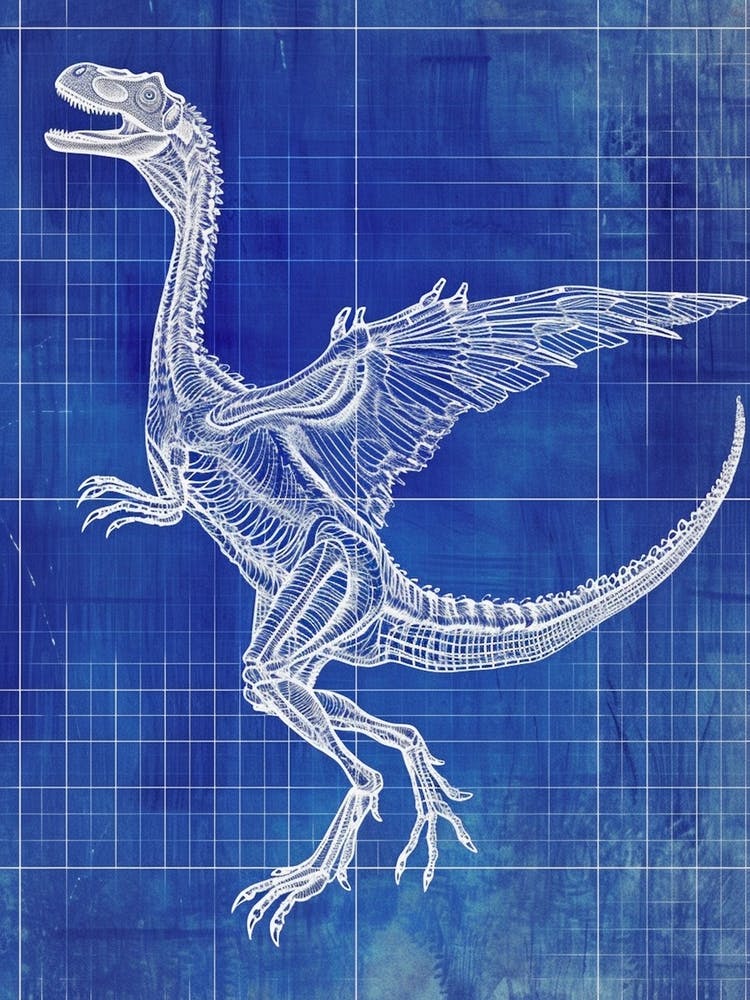 Dinosaur With Wings Blue Print Style