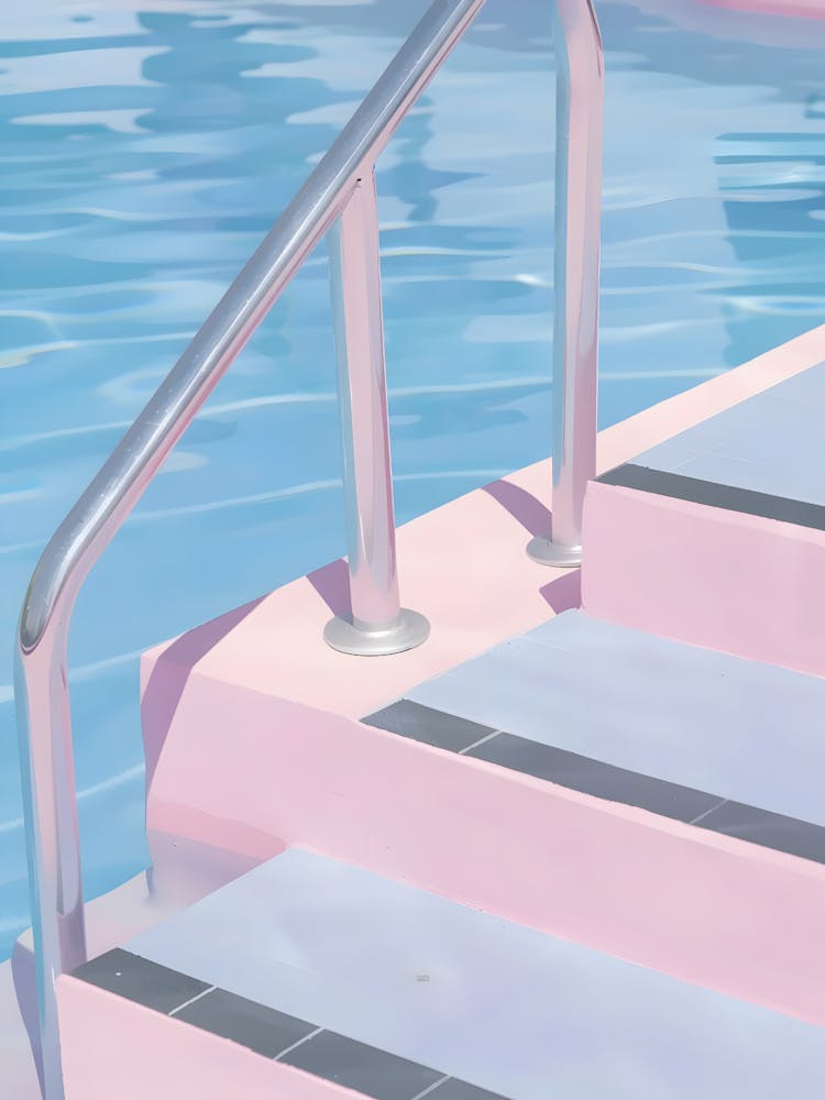 Pink Stairs To The Pool