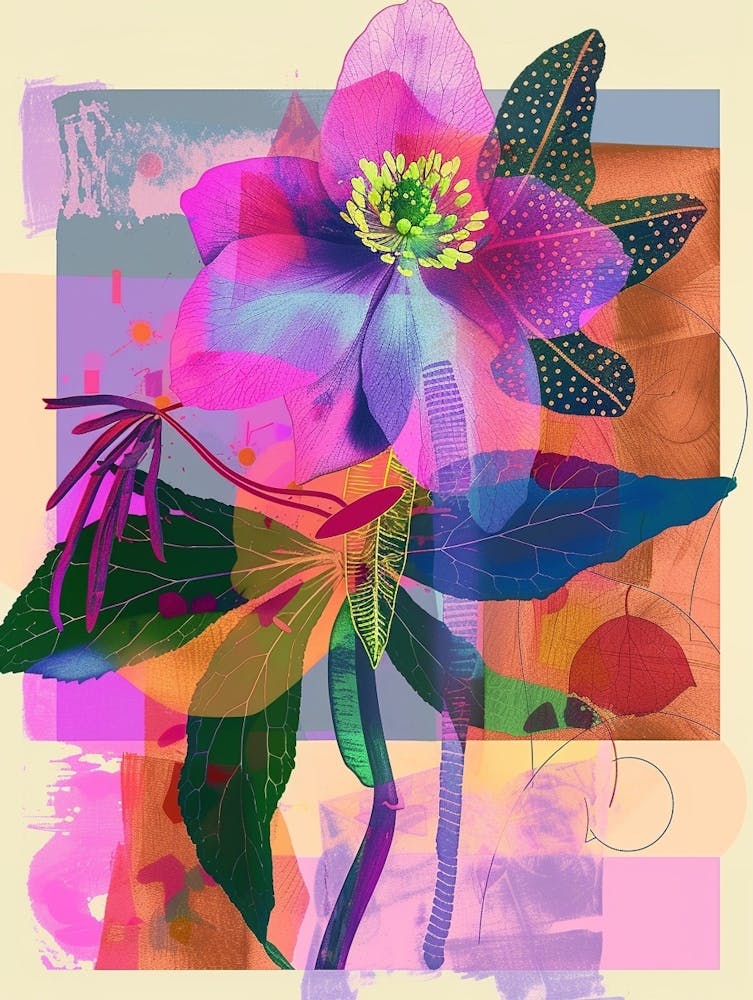 Hellebore 3 Neon Flower Collage