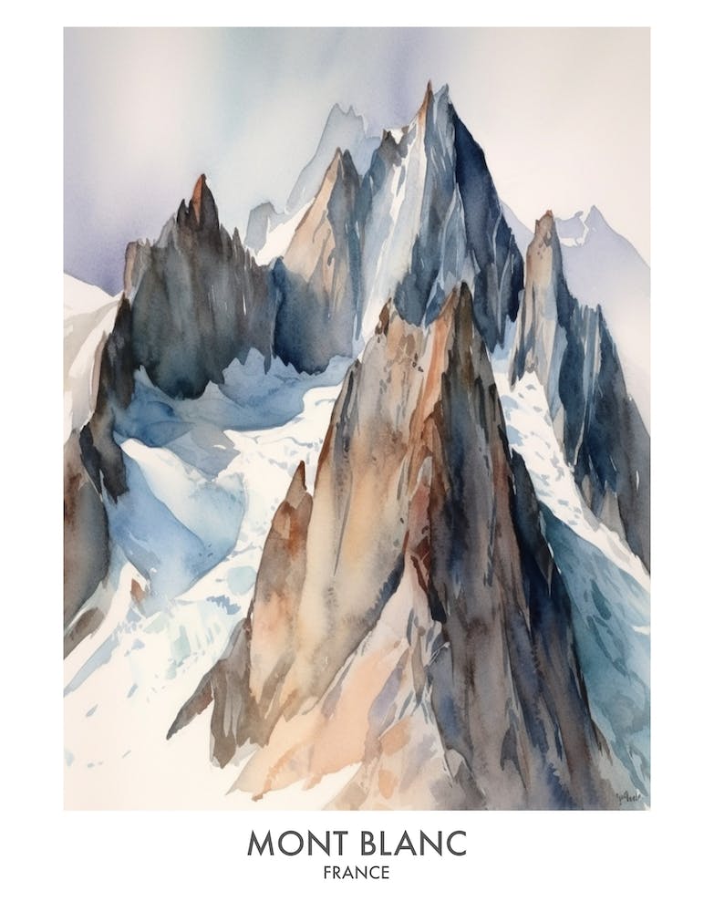 Mont Blanc France Watercolour Travel Poster 2