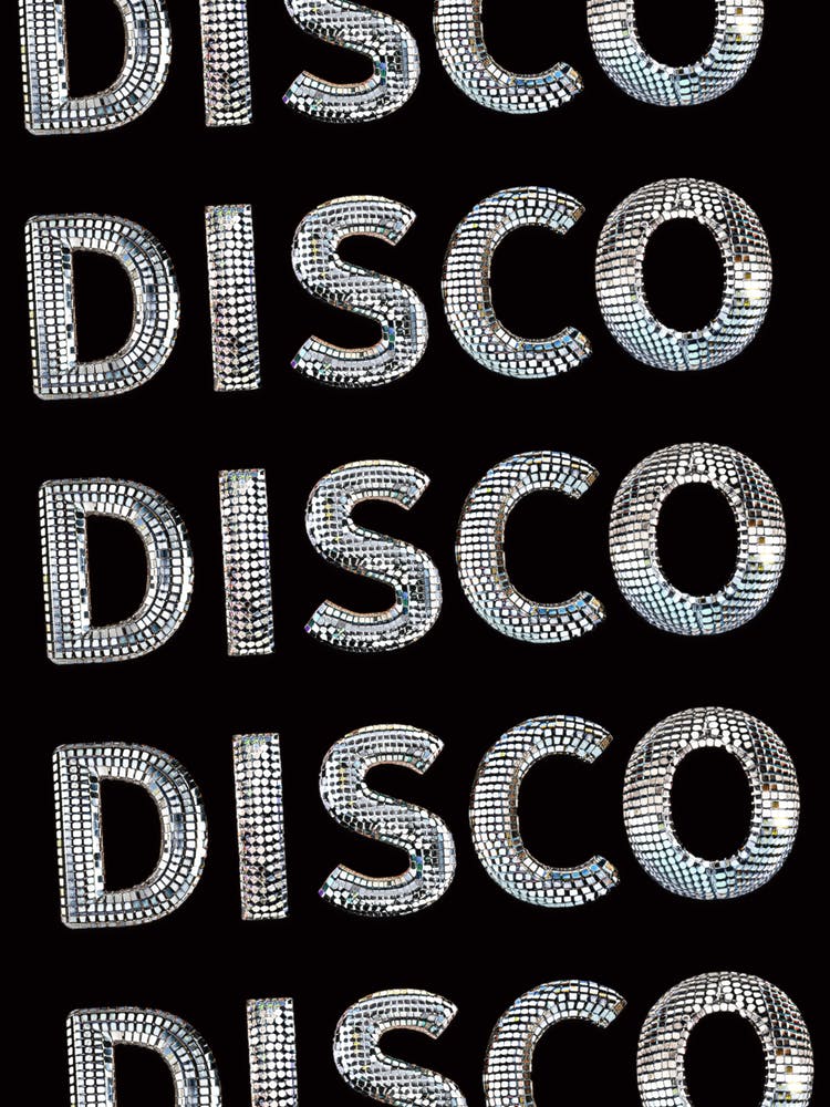 DISCO! Disco Ball Styled Typography, Classic Black Color