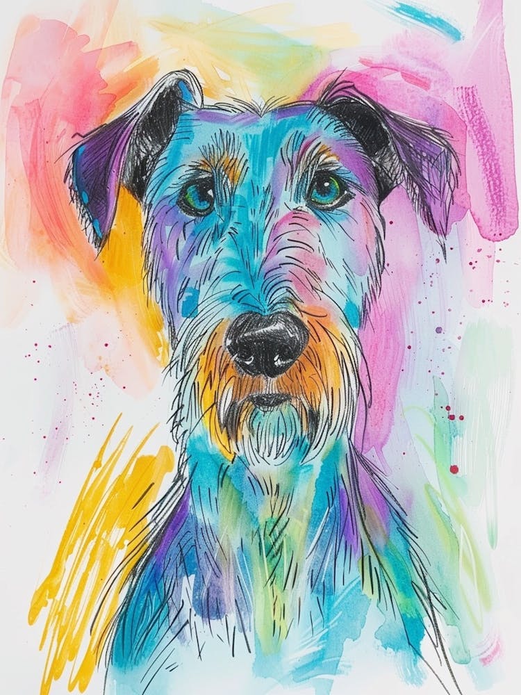 Pastel Wolfhound Rat Terrier Dog Pastel Line Illustration 4