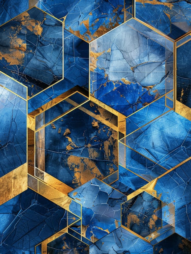 Blue And Gold Hexagons