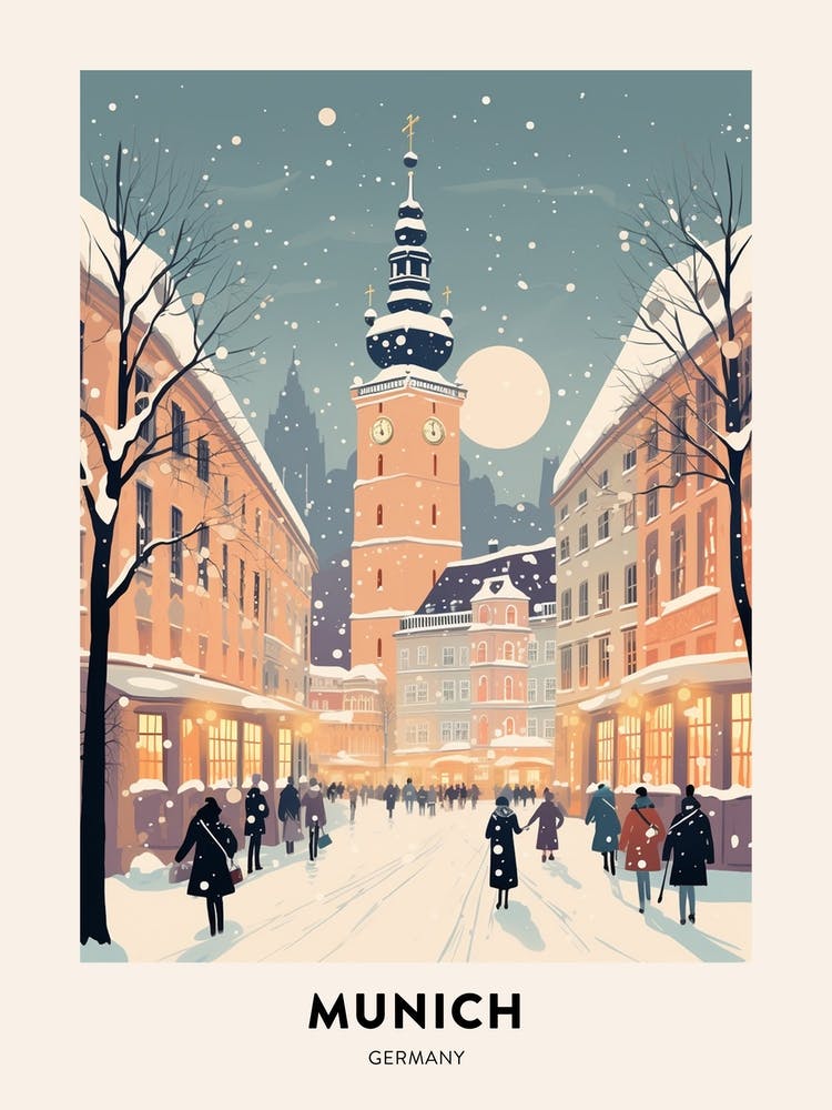 Winter Night  Travel Poster Munich Germany 2