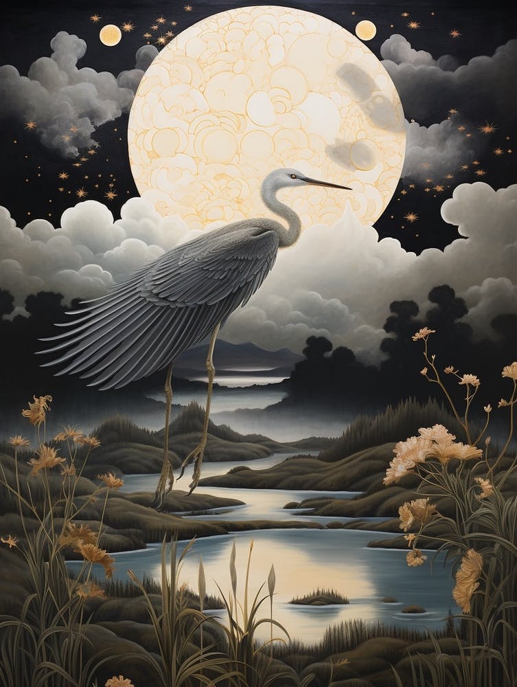 Egret 1 Gold Detail Painting