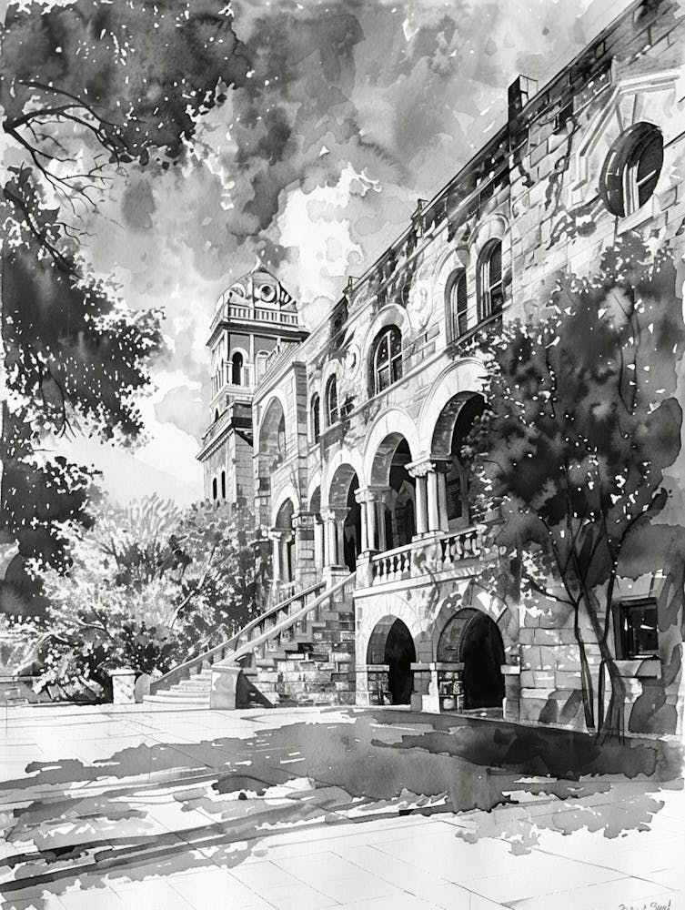 The Bullock Texas State History Museum Austin Texas Black And White Drawing 2