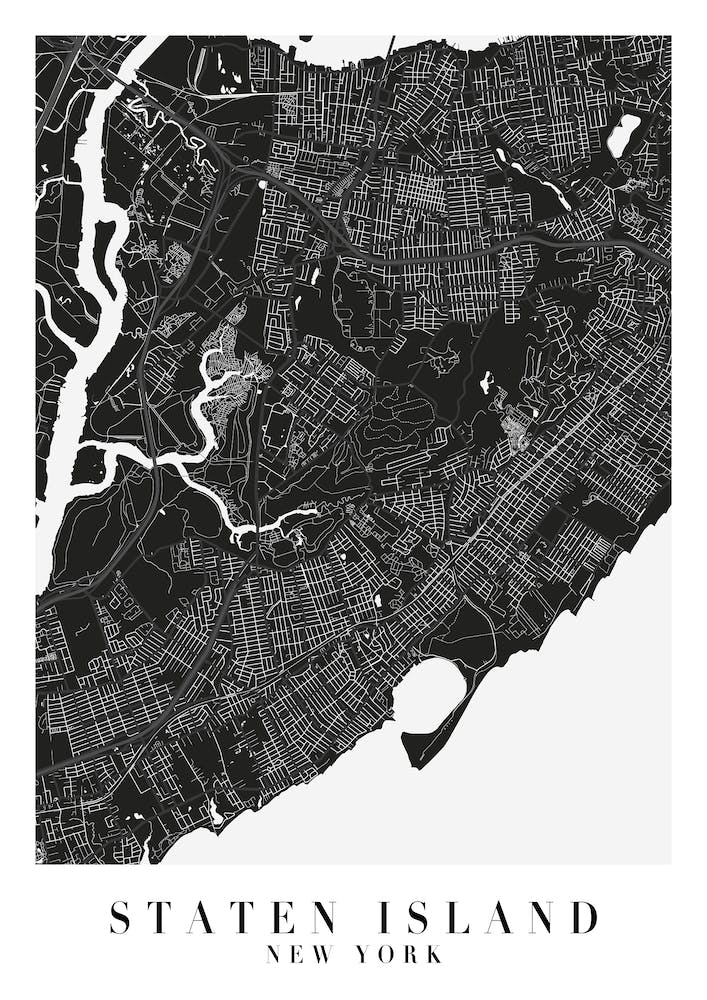 Staten Island New York Minimal Black Mono Street Map 
