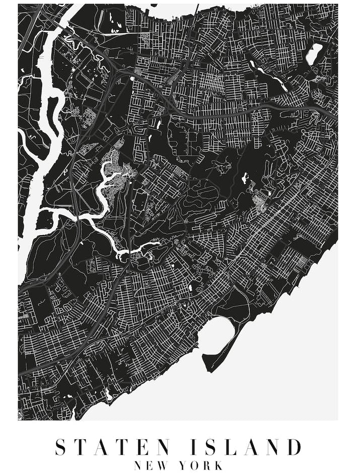 Staten Island New York Minimal Black Mono Street Map 