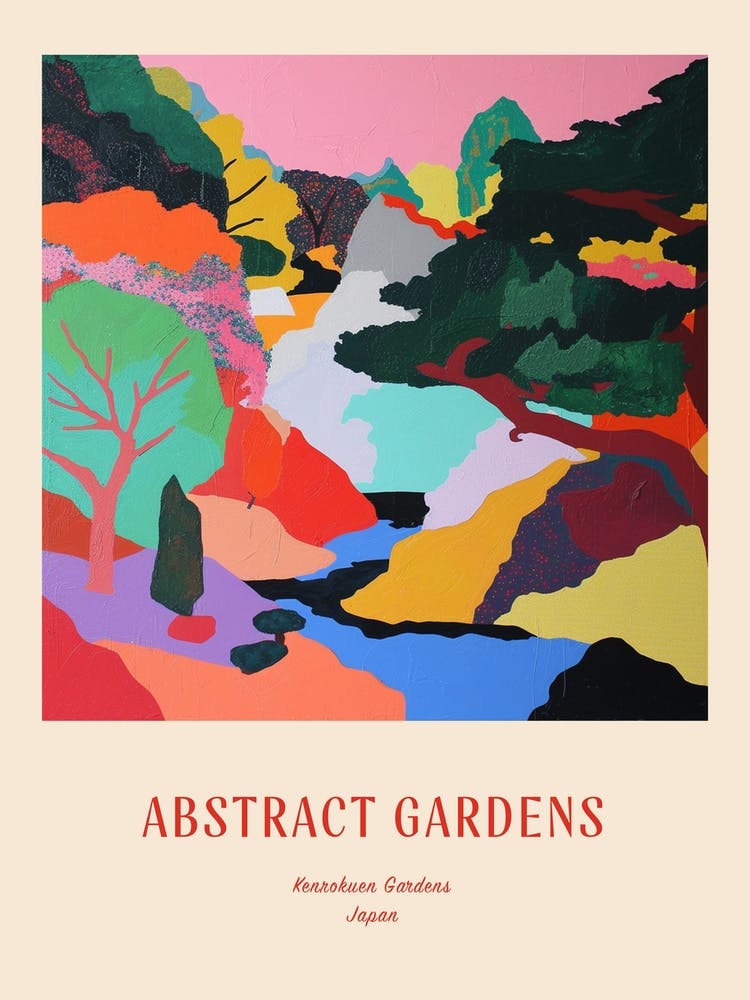Colourful Gardens Kenrokuen Gardens Japan 2 Red Poster