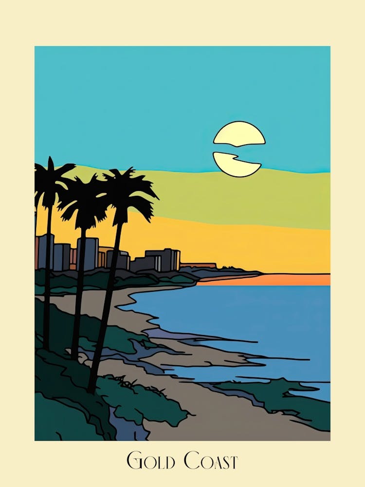 Plakat im minimalistischen Design-Stil von Gold Coast, Australien 1