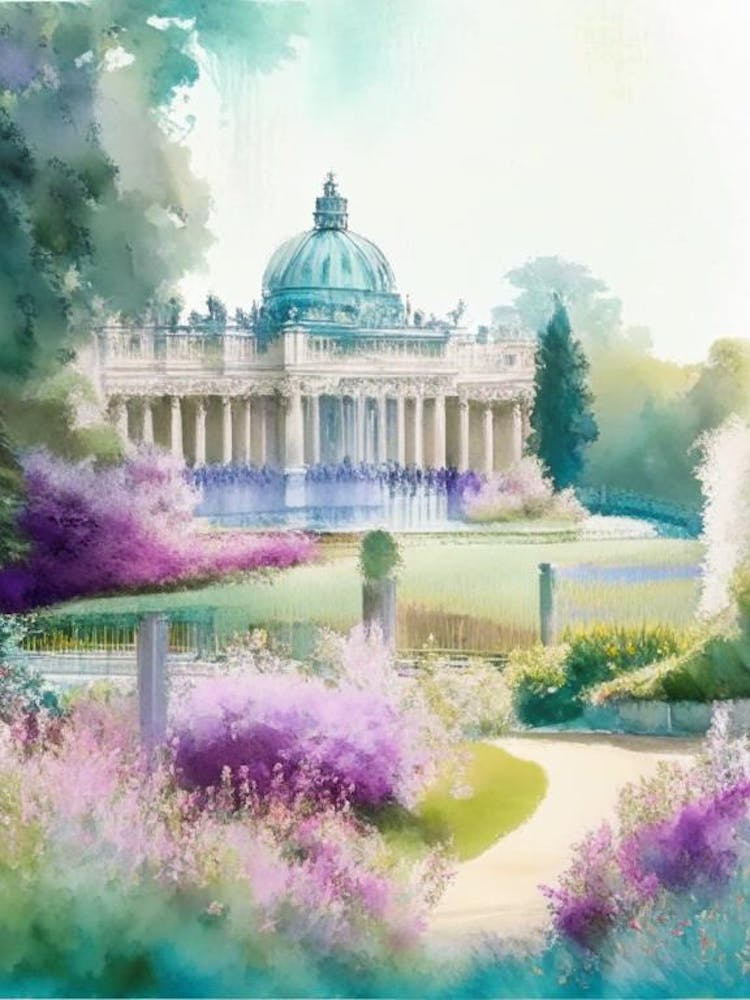 Blenheim Palace Gardens, 1, United Kingdom Pastel Watercolour