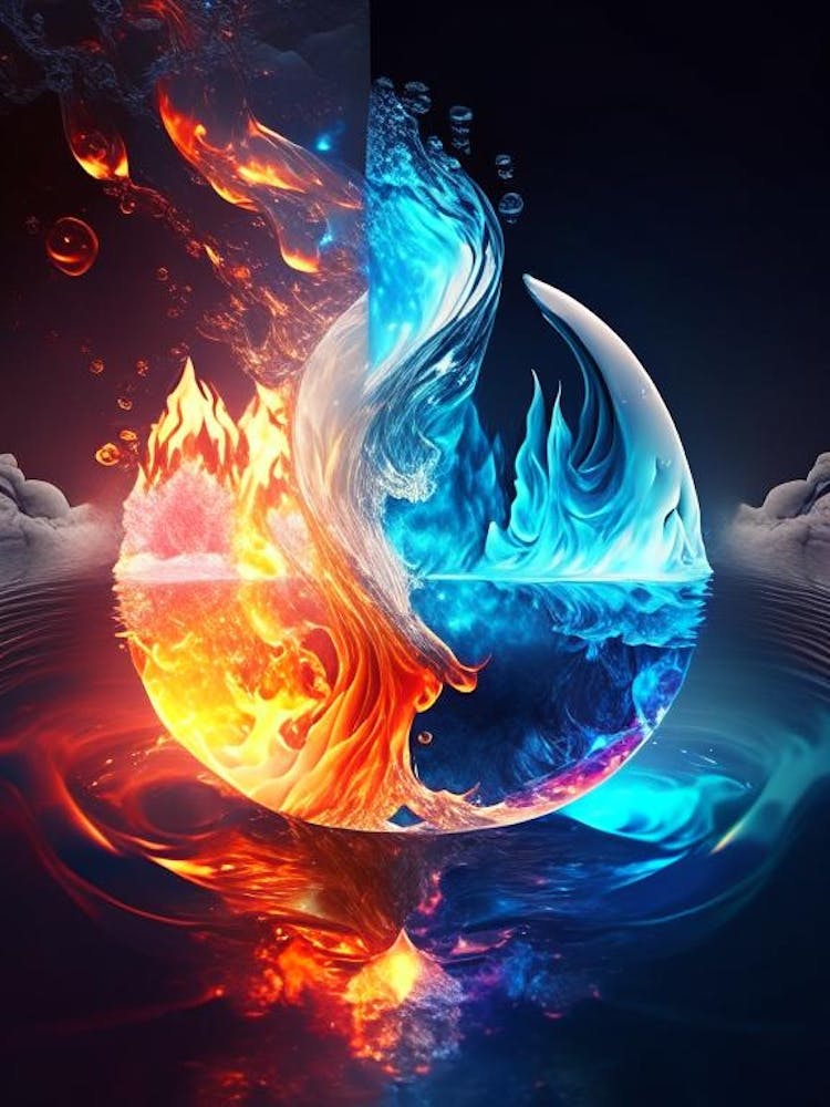 Water And Fire Elements Combined, Waterscape Holographic 1