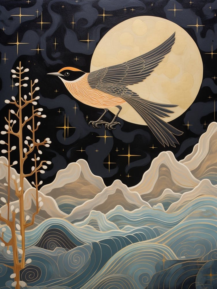 Cedar Waxwing 1 Gold Detail Painting