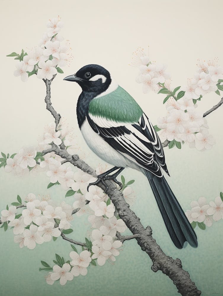 Ohara Koson Inspired Bird Painting Magpie 2