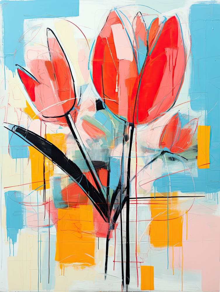 Graffiti Blooms: Basquiat-Styled Tulips and Flowers