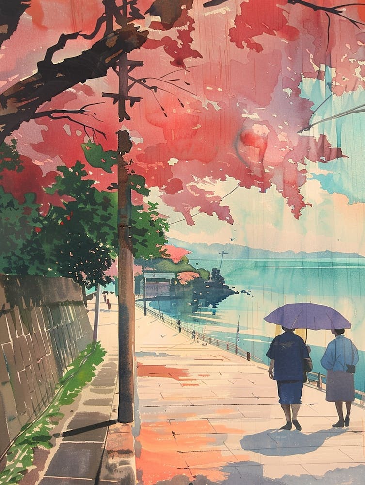 Kamakura Japan 4 Retro Illustration