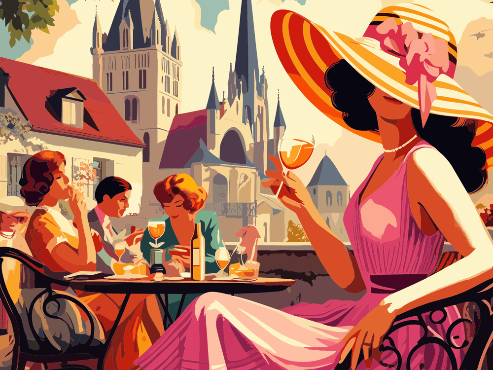 women having a drink in a cafe terrace wall art poster
