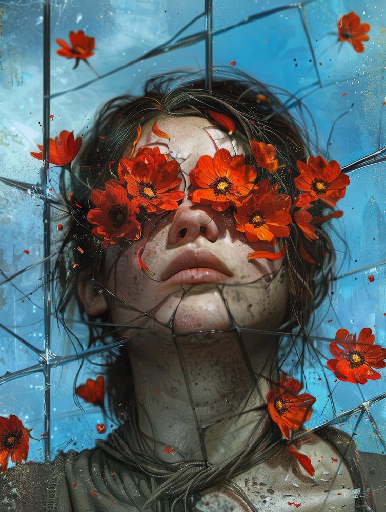 Woman With Flowers On Her Face