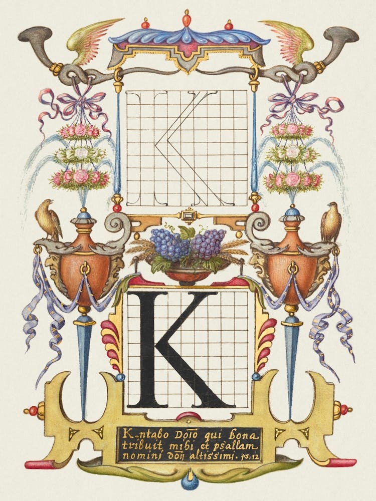 Guide For Constructing The Letter K From Mira Calligraphiae Monumenta, Joris Hoefnagel