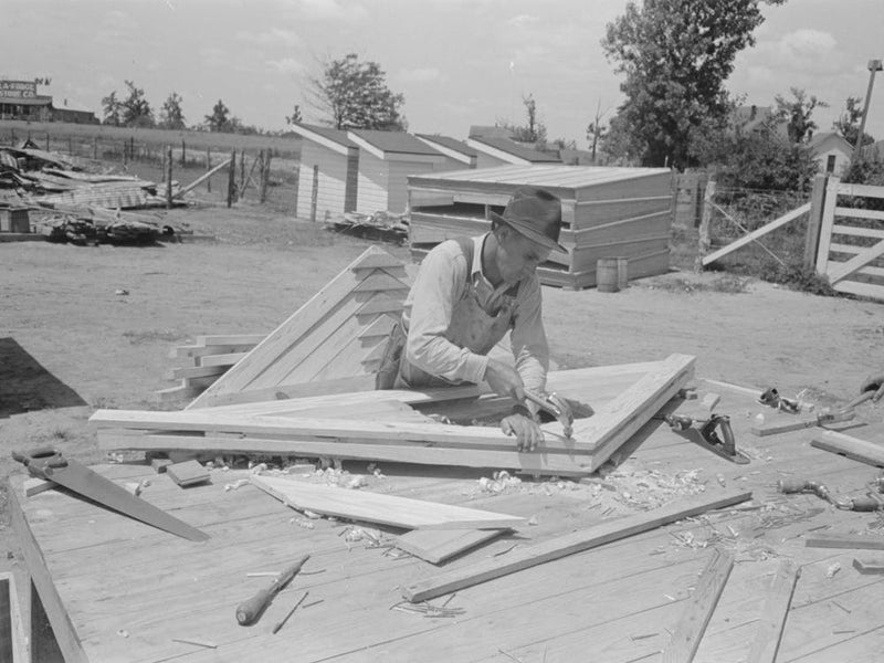 Finishing Food Storage Gable End In Jig, Southeast Missouri Farms Project By Russell Lee
