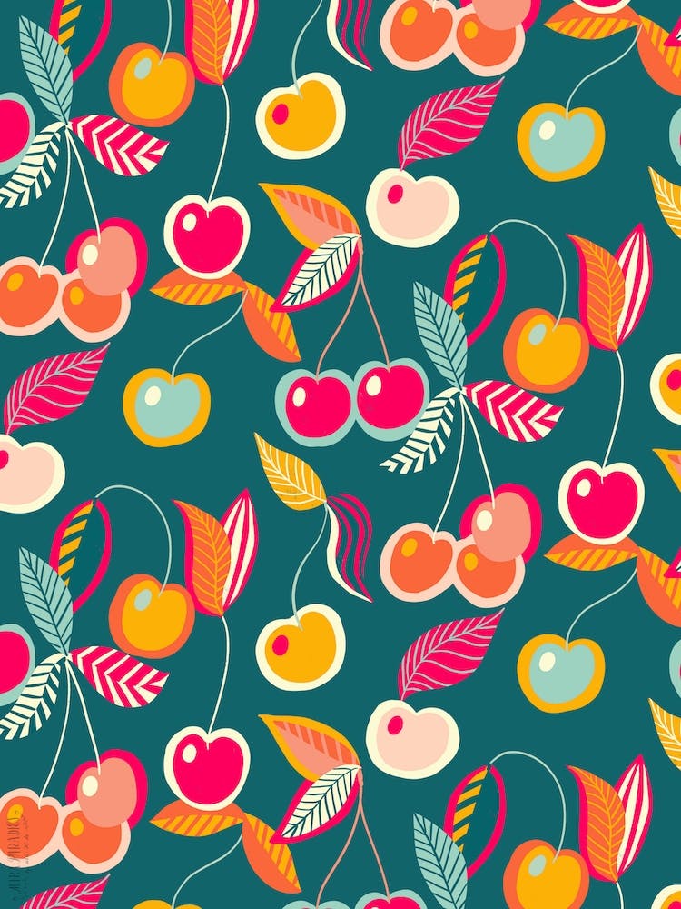 Freshly Picked Cherries Teal