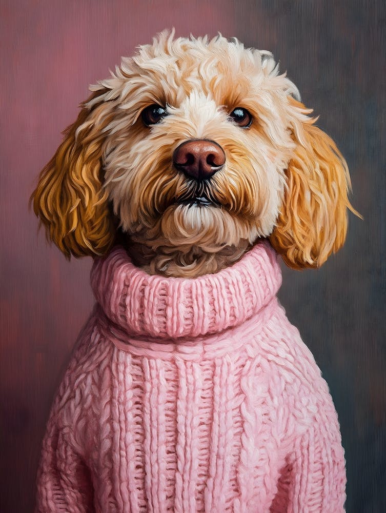 Goldendoodle In Pink Sweater 2
