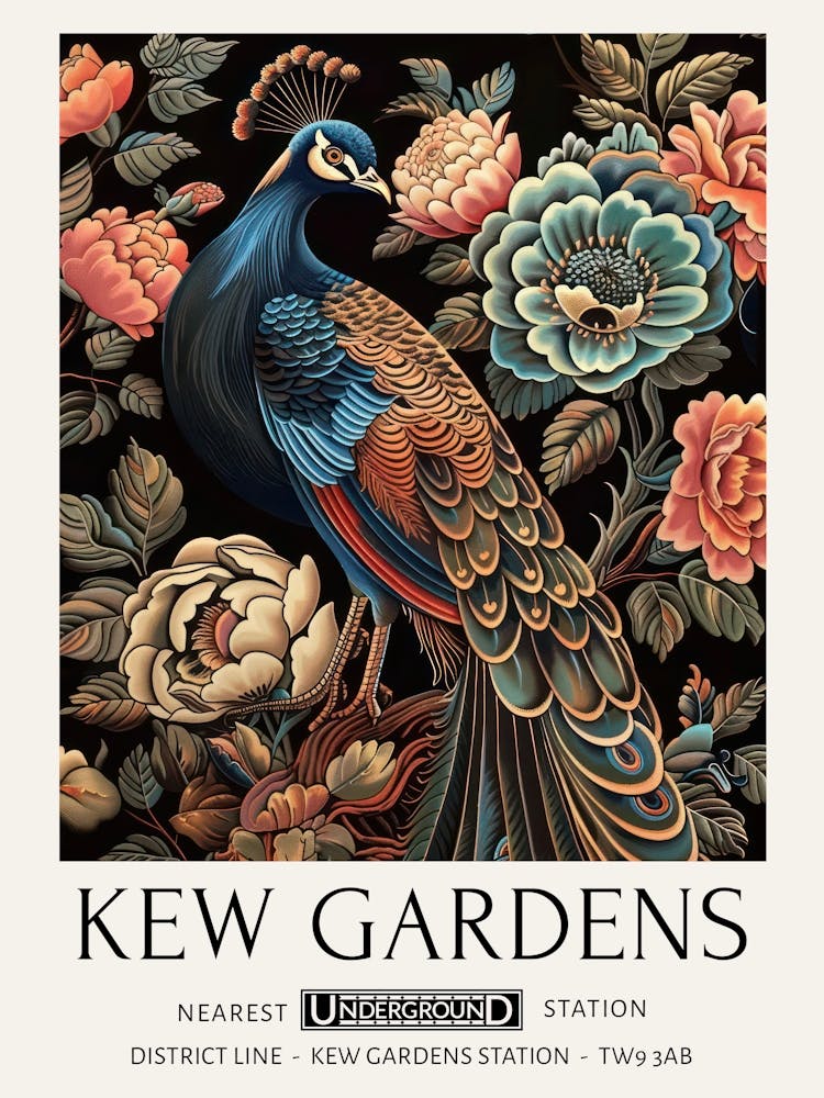 William Morris Print Peacock Kew Gardens Print Vintage Floral London