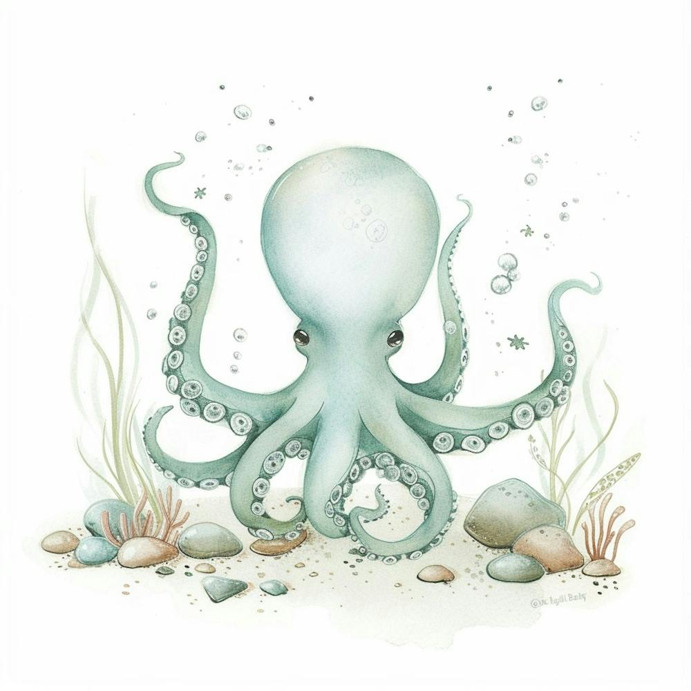 Storybook Style Octopus With Rocks 3